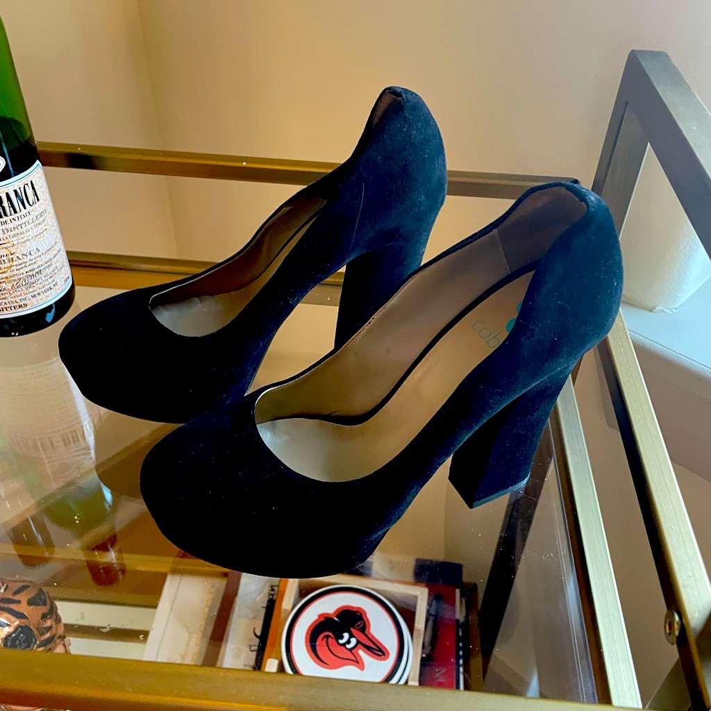Italian Made Black Suede Platform Pumps, Size 6.5, Worn Once